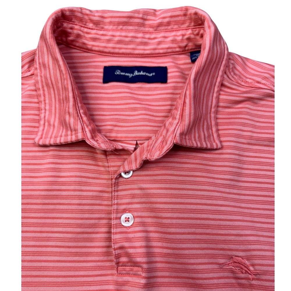 Tommy Bahama Mens XXL Coral Striped Pima Cotton Blend Short Sleeve Polo Shirt